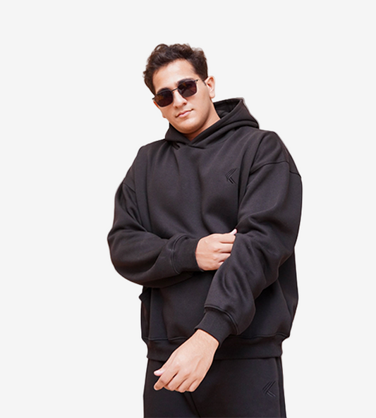 Oversized Pull-Over Hoodie & Trouser-Black