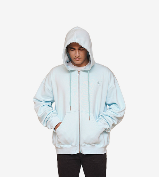 Oversized Zipper Hoodie- Ice Blue