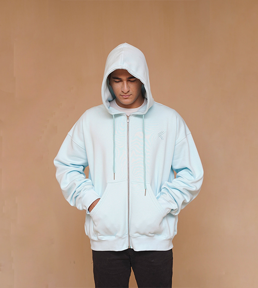 Oversized Zipper Hoodie- Ice Blue