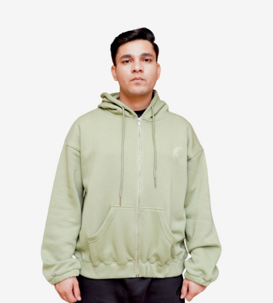 Oversized Zipper Hoodie- sage green