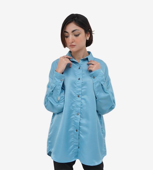 Button-Down Silk Oversized Shirt – Sky Blue
