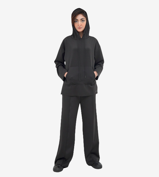 Scuba Drop Shoulder Hoodie With Trouser - Black