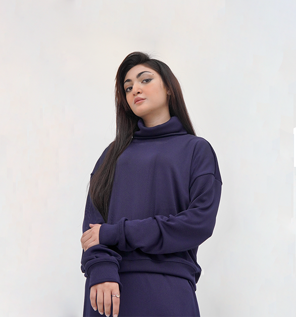 Bodycon Two-Piece (Roll Neck) - Chocolate brown  / Navy blue