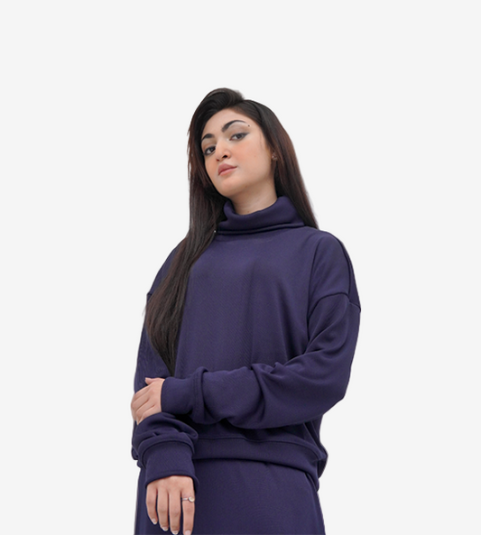 Bodycon Two-Piece (Roll Neck) - Chocolate brown / Navy blue