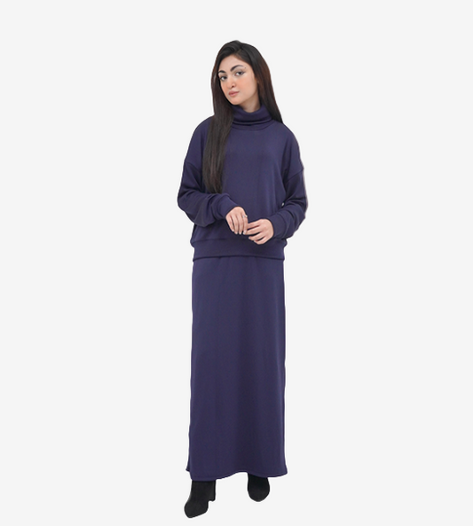 Bodycon Two-Piece (Roll Neck) - Chocolate brown  / Navy blue