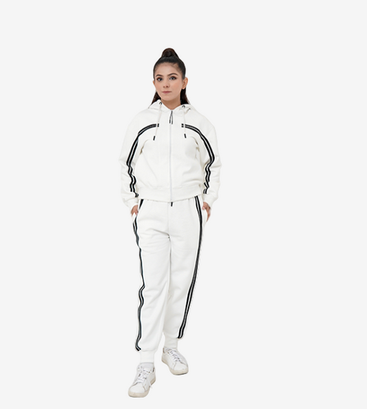 Crop Top Hoodie With Jogger Pant (Combed Cotton Fleece )-IVORY