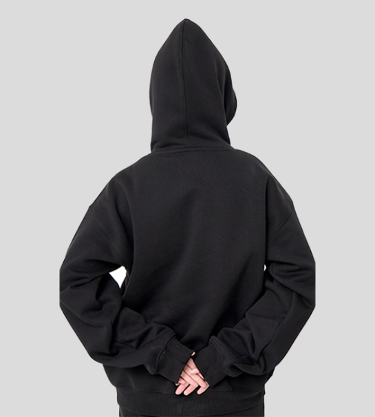 Oversized Pull-Over Hoodie & Trouser( Combed Cotton Fleece )-Black