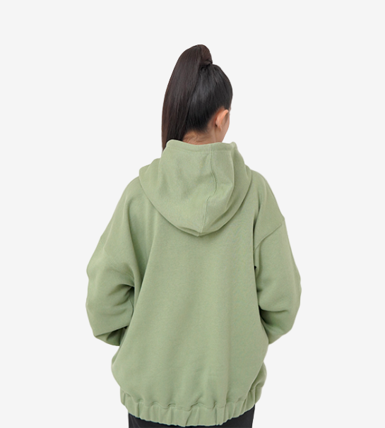 Relaxed Fit Oversized Zipper Hoodie- sage green