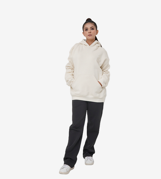 Relaxed Fit Oversized Pull-Over Hoodie- Ivory