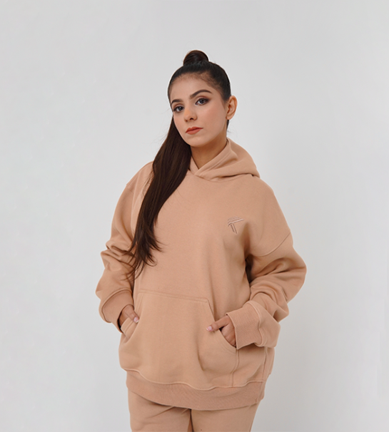 Oversized Pull-Over Hoodie & Trouser (Combed Cotton Fleece) -Dark Vanilla