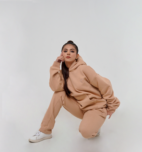 Oversized Pull-Over Hoodie & Trouser (Combed Cotton Fleece) -Dark Vanilla