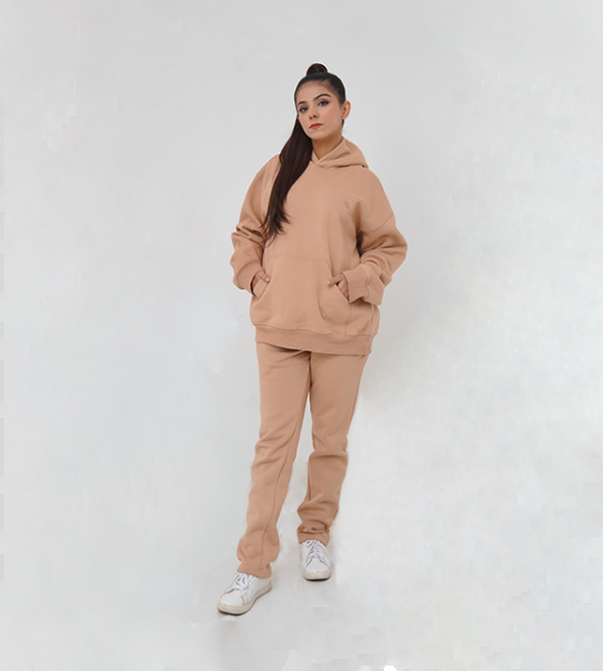 Oversized Pull-Over Hoodie & Trouser (Combed Cotton Fleece) -Dark Vanilla