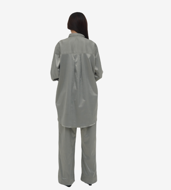 Stretchable Silk Oversized Button-Down Shirt and Trouser – Pastel Green
