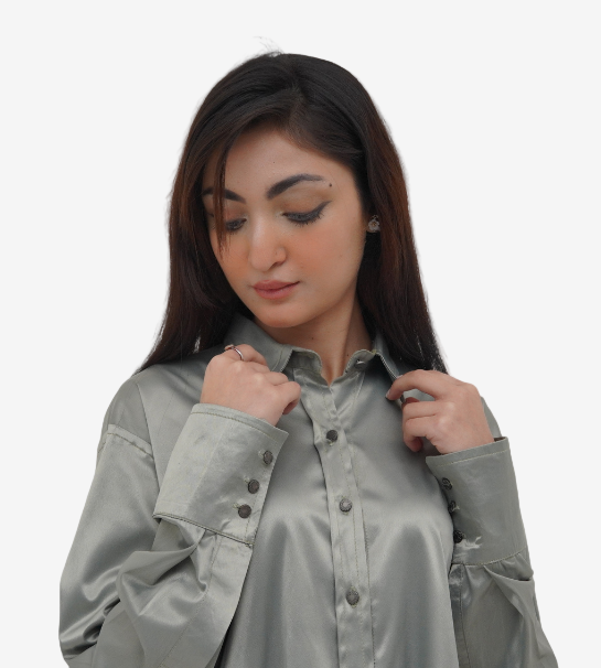 Stretchable Silk Oversized Button-Down Shirt and Trouser – Pastel Green