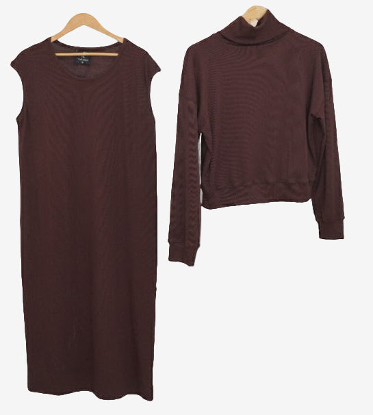 Bodycon Two-Piece (Roll Neck) - Chocolate brown / Navy blue