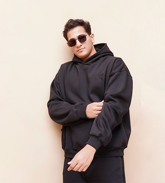 Oversized Pull-Over Hoodie & Trouser-Black