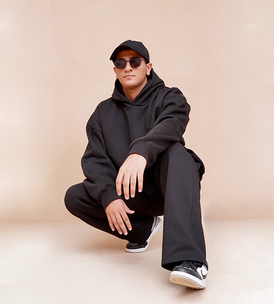 Oversized Pull-Over Hoodie & Trouser-Black