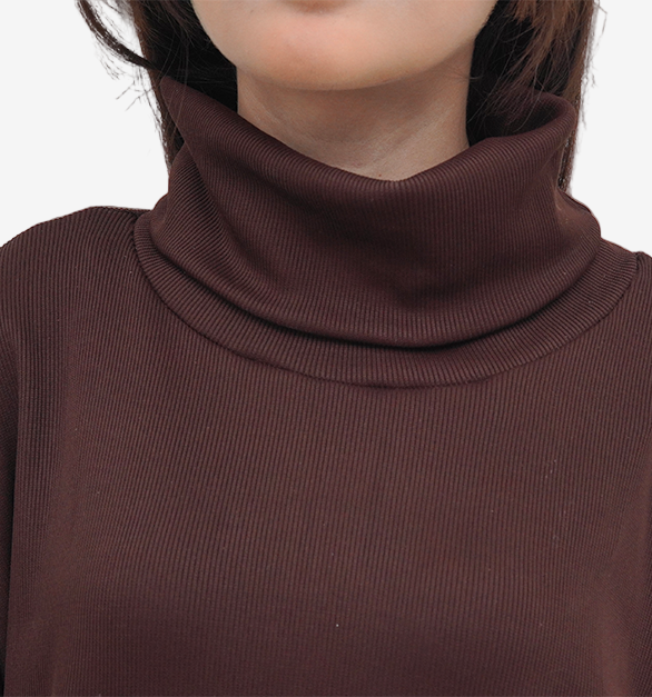 Bodycon Two-Piece (Roll Neck) - Chocolate brown  / Navy blue