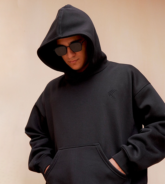 Oversized Pull-Over Hoodie & Trouser-Black