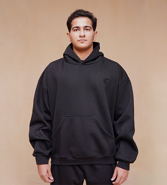 Oversized Pull-Over Hoodie & Trouser-Black