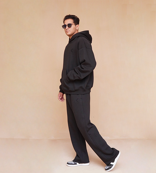 Oversized Pull-Over Hoodie & Trouser-Black