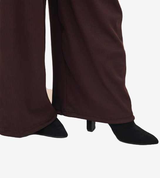 Roll-Neck  Long Shirt with Wide-Leg Pant - Chocolate brown / Navy blue