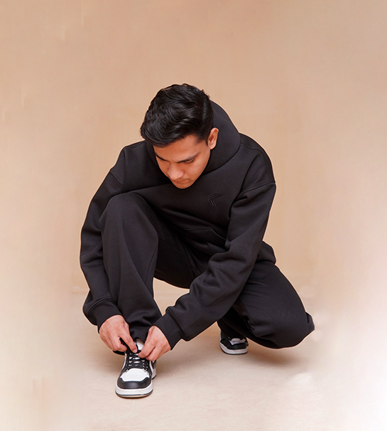 Oversized Pull-Over Hoodie & Trouser-Black