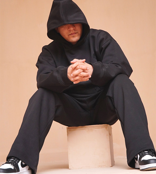 Oversized Pull-Over Hoodie & Trouser-Black
