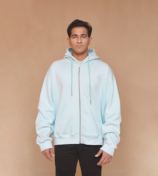 Oversized Zipper Hoodie- Ice Blue