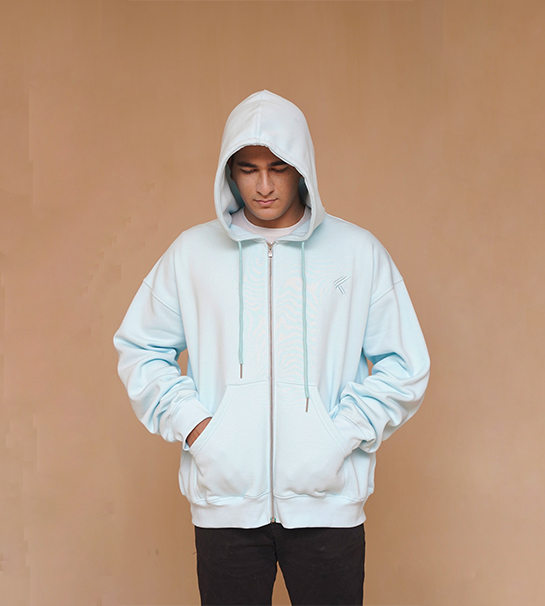 Oversized Zipper Hoodie- Ice Blue