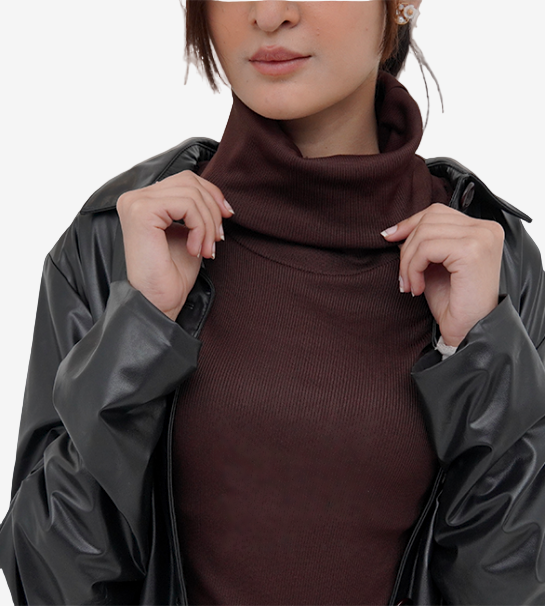 Roll Neck Sleeveless Top-Chocolate Brown