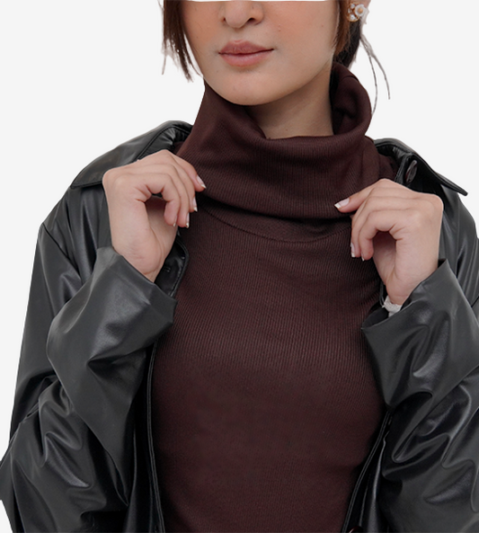 Roll Neck Sleeveless Top-Chocolate Brown