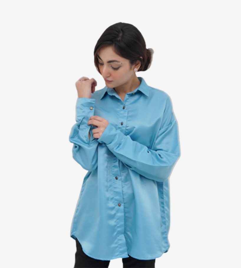 Button-Down Silk Oversized Shirt – Sky Blue