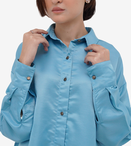 Button-Down Silk Oversized Shirt – Sky Blue