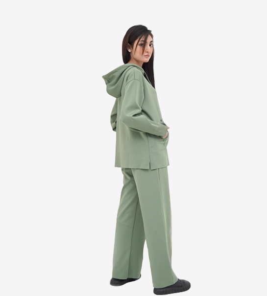Scuba Drop Shoulder Hoodie With Trouser - Olive Green