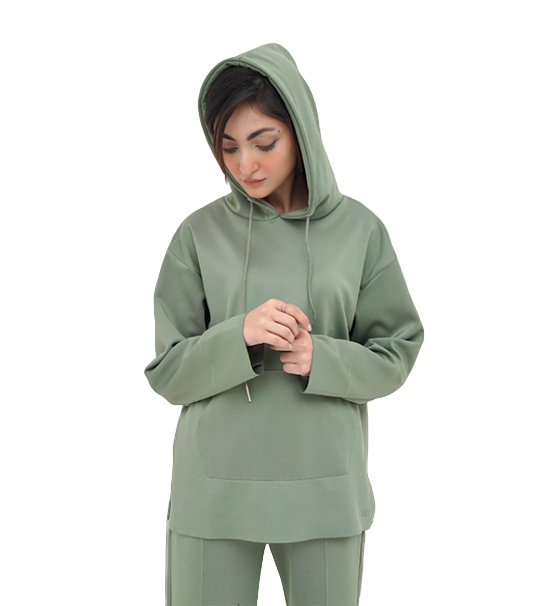 Scuba Drop Shoulder Hoodie With Trouser - Olive Green