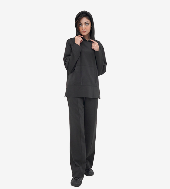 Scuba Drop Shoulder Hoodie With Trouser - Black