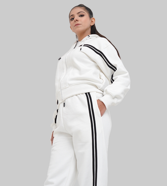 Crop Top Hoodie With Jogger Pant (Combed Cotton Fleece )-IVORY