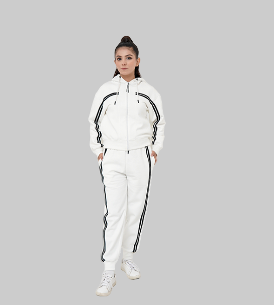Crop Top Hoodie With Jogger Pant (Combed Cotton Fleece )-IVORY