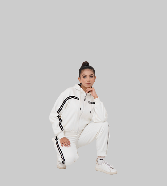 Crop Top Hoodie With Jogger Pant (Combed Cotton Fleece )-IVORY