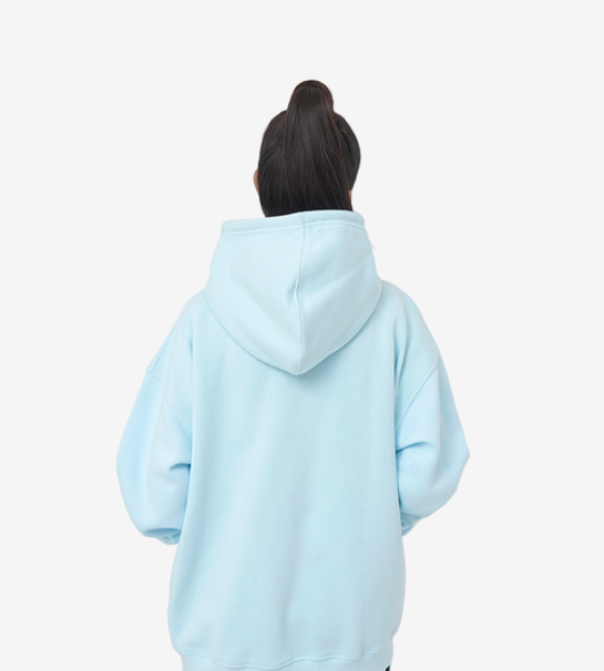 Relaxed Fit Oversized Zipper Hoodie- Ice Blue