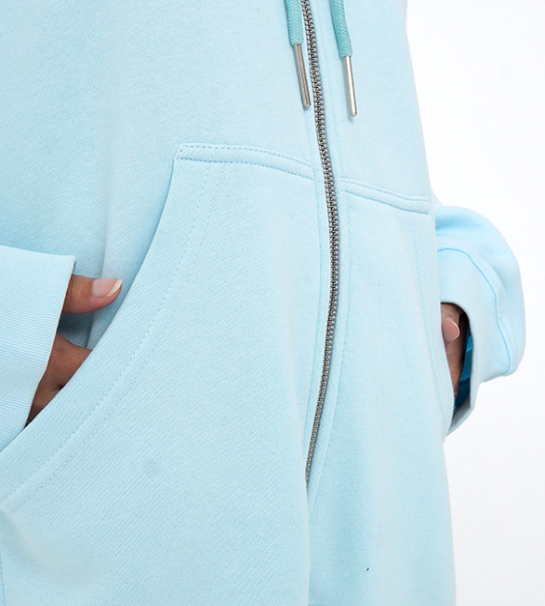 Relaxed Fit Oversized Zipper Hoodie- Ice Blue