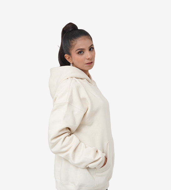 Relaxed Fit Oversized  Pull-Over  Hoodie- Ivory