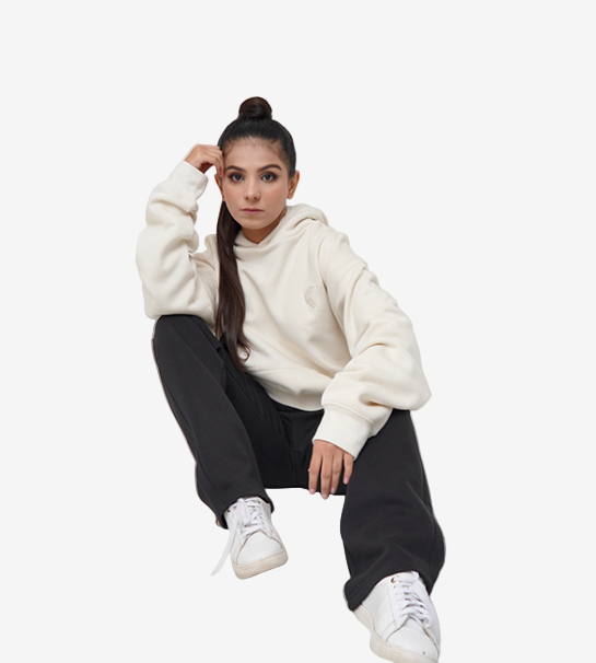 Relaxed Fit Oversized  Pull-Over  Hoodie- Ivory