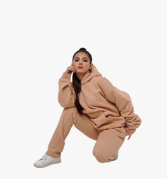 Oversized Pull-Over Hoodie & Trouser (Combed Cotton Fleece) -Dark Vanilla