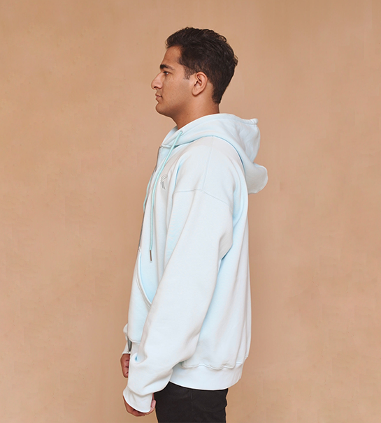 Oversized Zipper Hoodie- Ice Blue