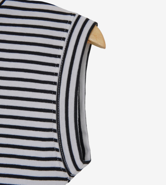 Roll Neck Sleeveless Top – White & Black Stripes