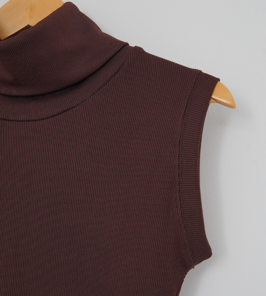 Roll Neck Sleeveless Top-Chocolate Brown