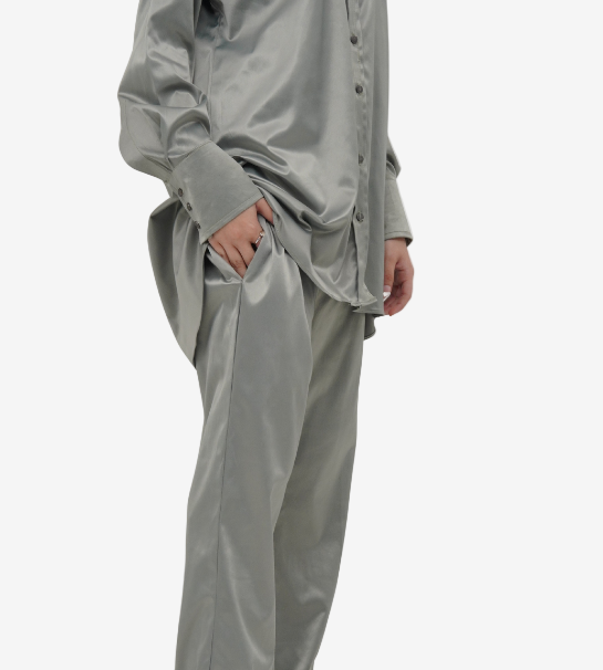 Stretchable Silk Oversized Button-Down Shirt and Trouser – Pastel Green