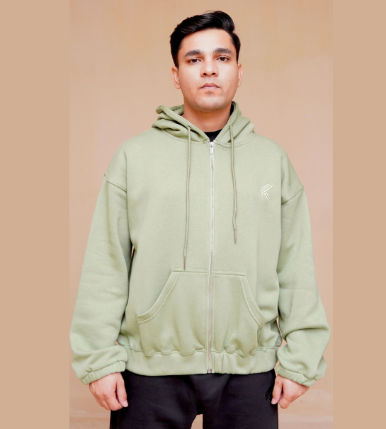 Oversized Zipper Hoodie- sage green